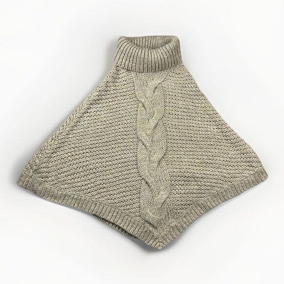 Eddie Bauer Wool Blend Cable Knit Poncho XS/s Oatmeal Cable Sweater Y2K Boho - Picture 1 of 8